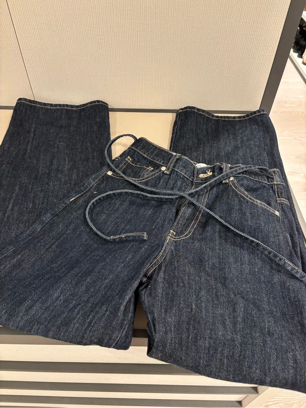Zara Dark Blue Wide Leg Flare Jeans
